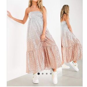 ASOS EDITION Tiered cami dress in silver ombré sequin